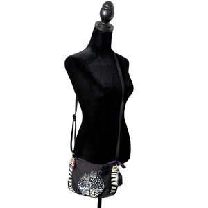 Laurel Burch Crossbody Whimsical Cat Print Bag Tassel Beaded Polka Dot Gatos